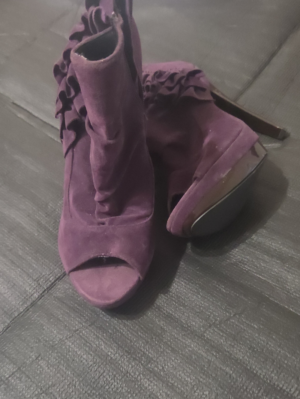 Women's Purple Suede Open-Toe Stiletto Booties